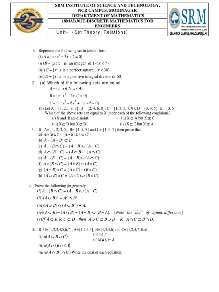 Discrete Mathematics: Set Theory & Relations | PDF | Teaching Methods ...
