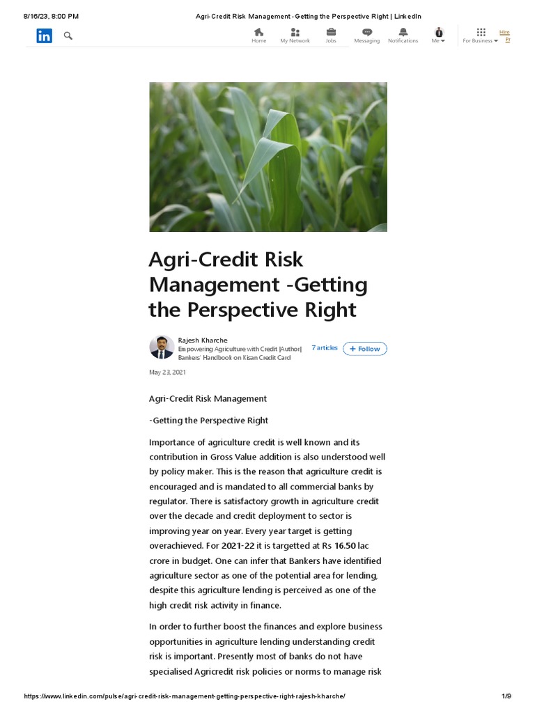 Managing Agricultural Credit Risks | PDF | Credit | Finance & Money ...