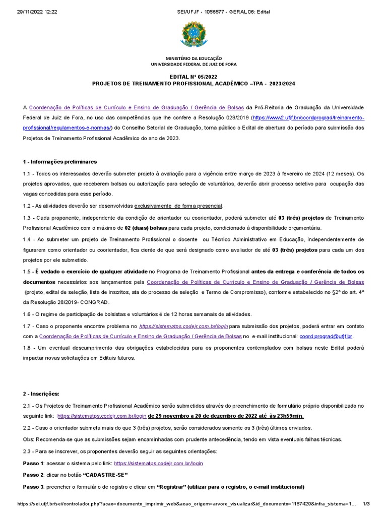 Edital Programa de Treinamento Profissional Acadêmico TPA | PDF