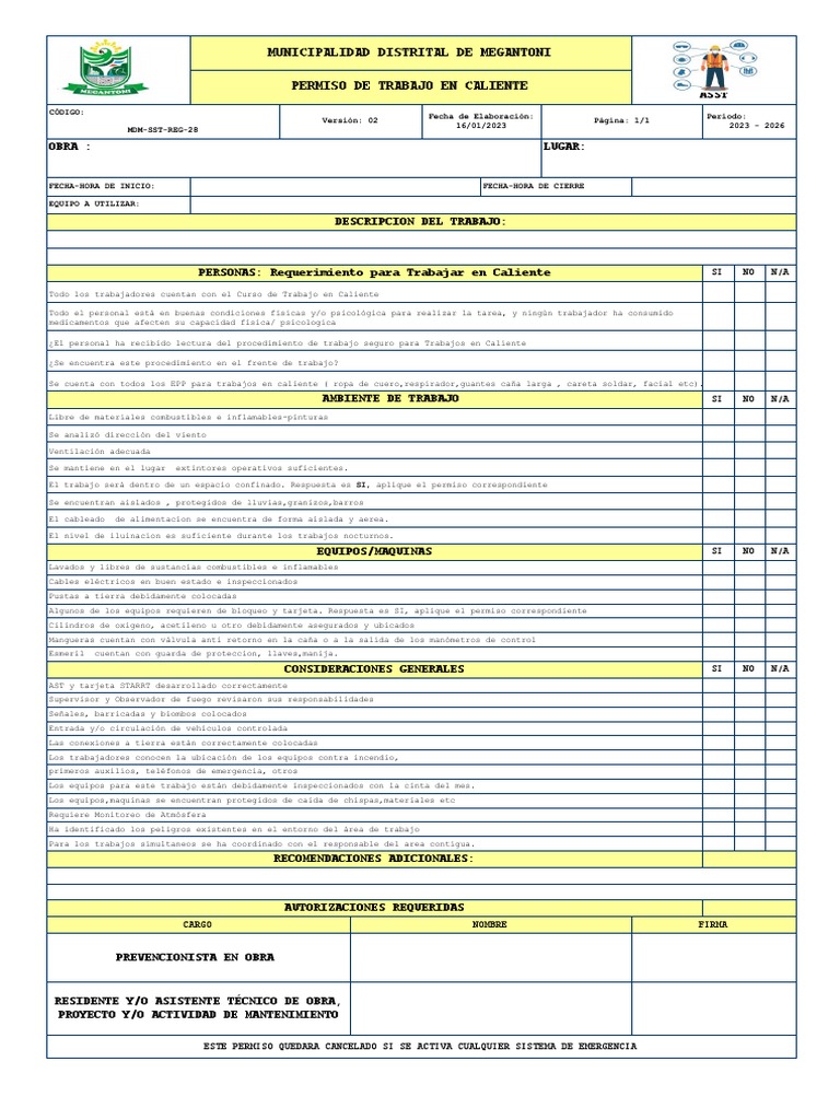 28.-PERMISO DE TRABAJOS EN CALIENTE | PDF