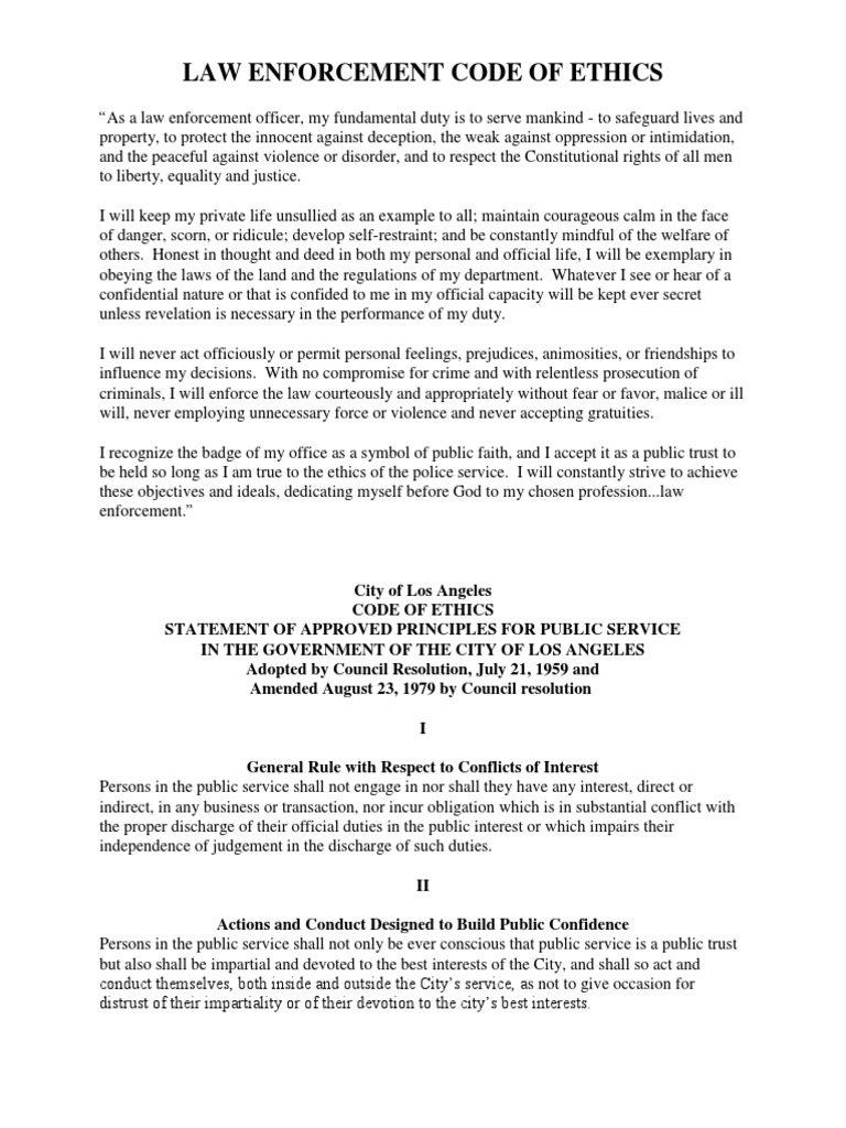 Law Enforcement Code of Ethics 1 | PDF