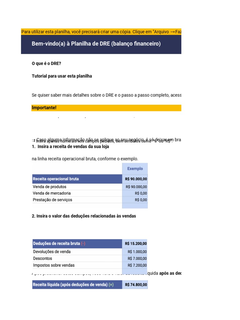 Planilha DRE para Lojistas Virtuais | PDF | Finanças e Administração de ...