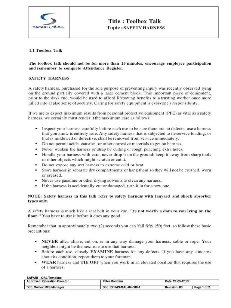 Safety Harness Pdf Occupational Safety And Health Personal