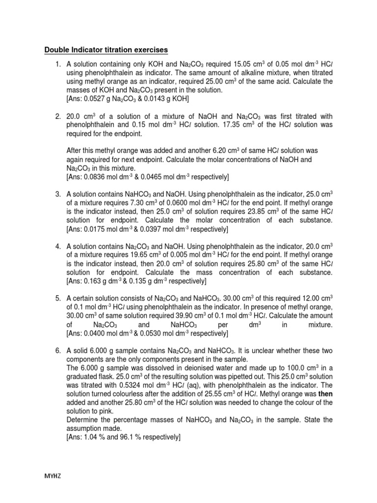 Double Indicator Titration Exercises Download Free PDF Titration