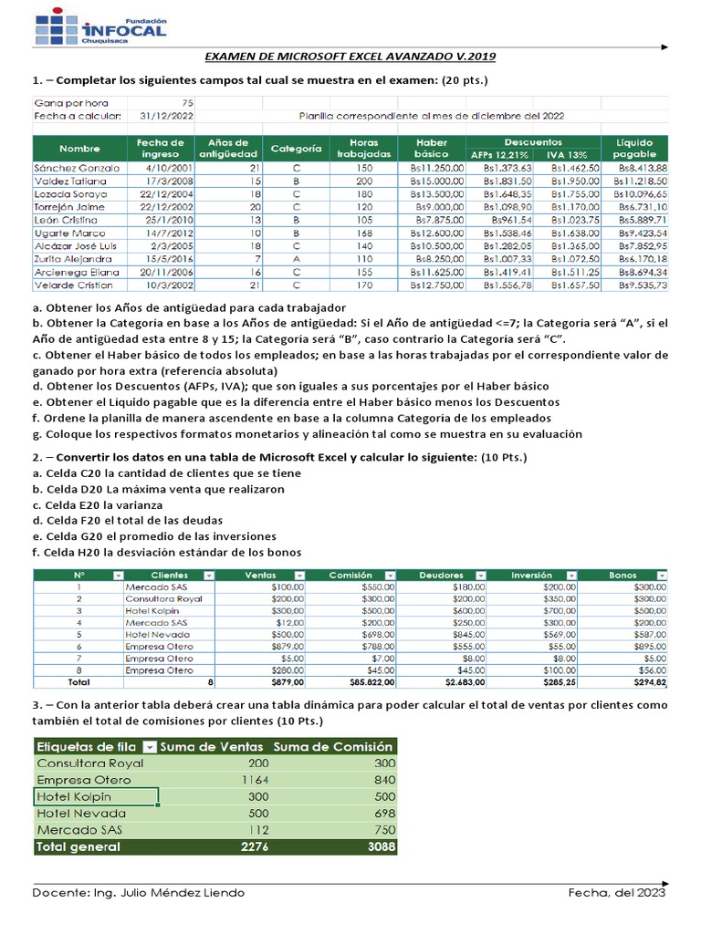 Examen de microsoft excel 2019 avanzado pdf