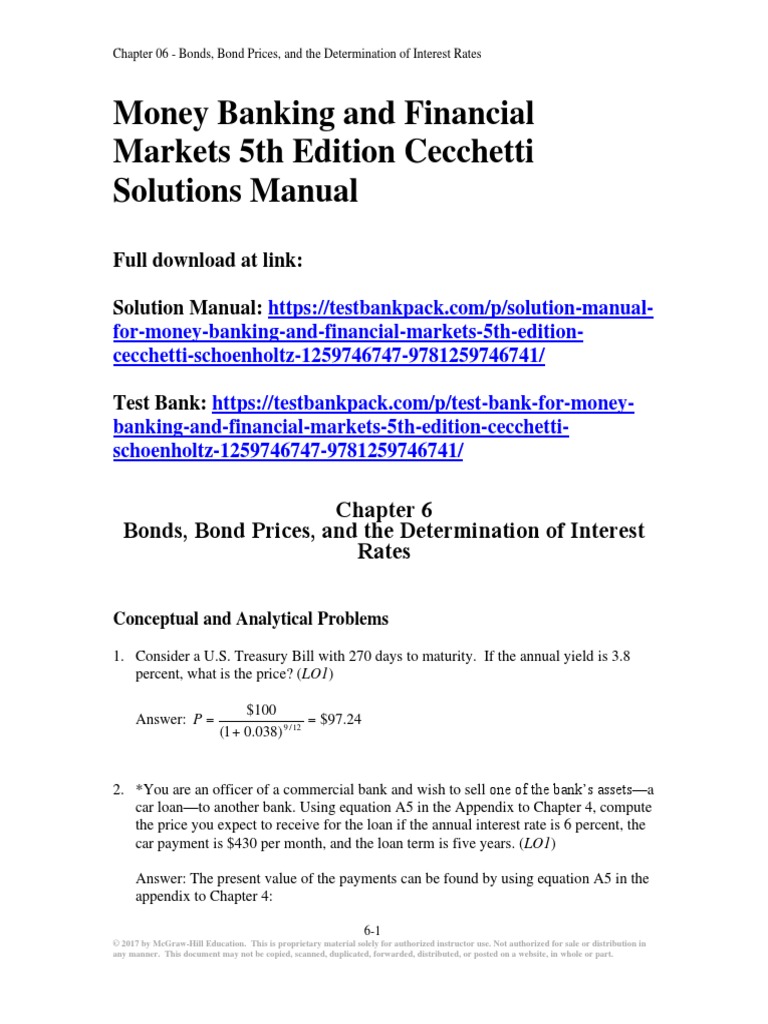 Money Banking and Financial Markets 5th Edition Cecchetti Solutions