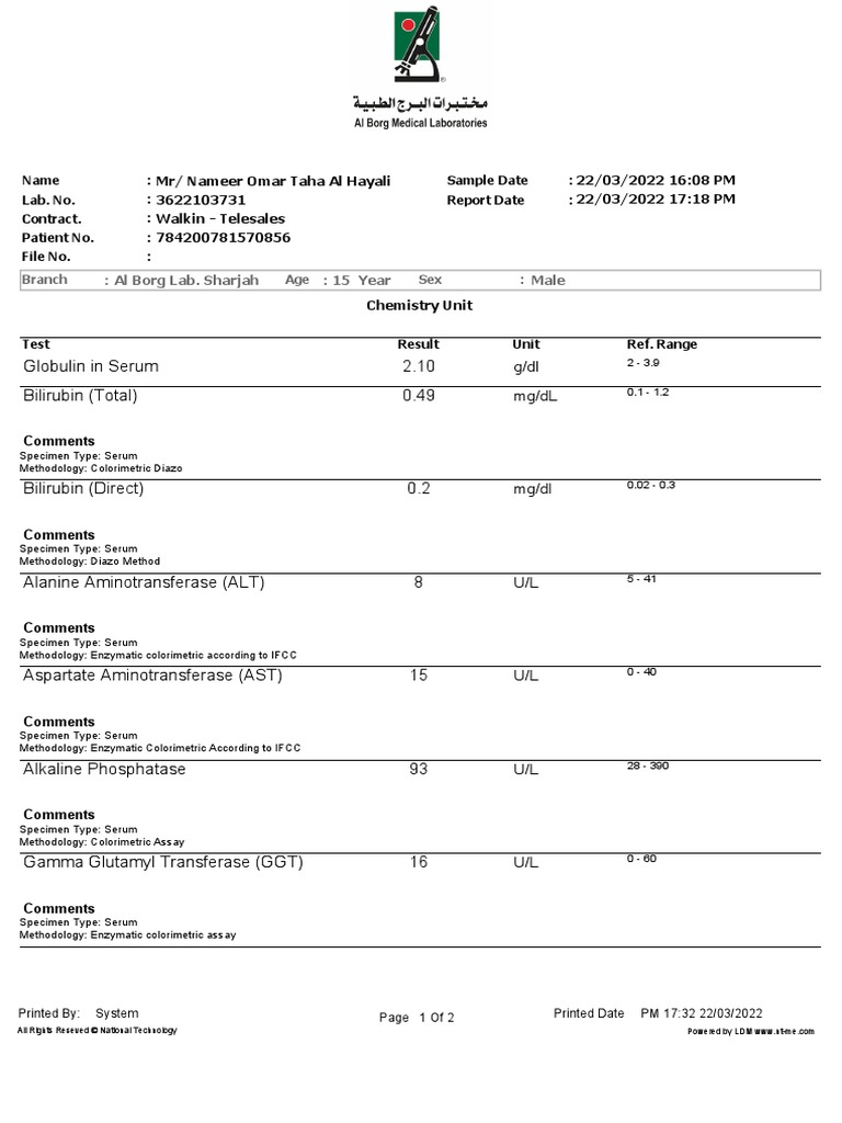 Al Borg Lab Results for Nameer Al Hayali | PDF | Medical Specialties ...
