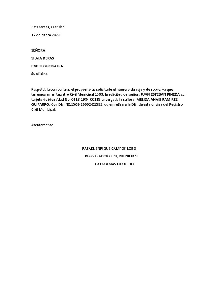 Documento Registro Nacional De Las Personas Pdf