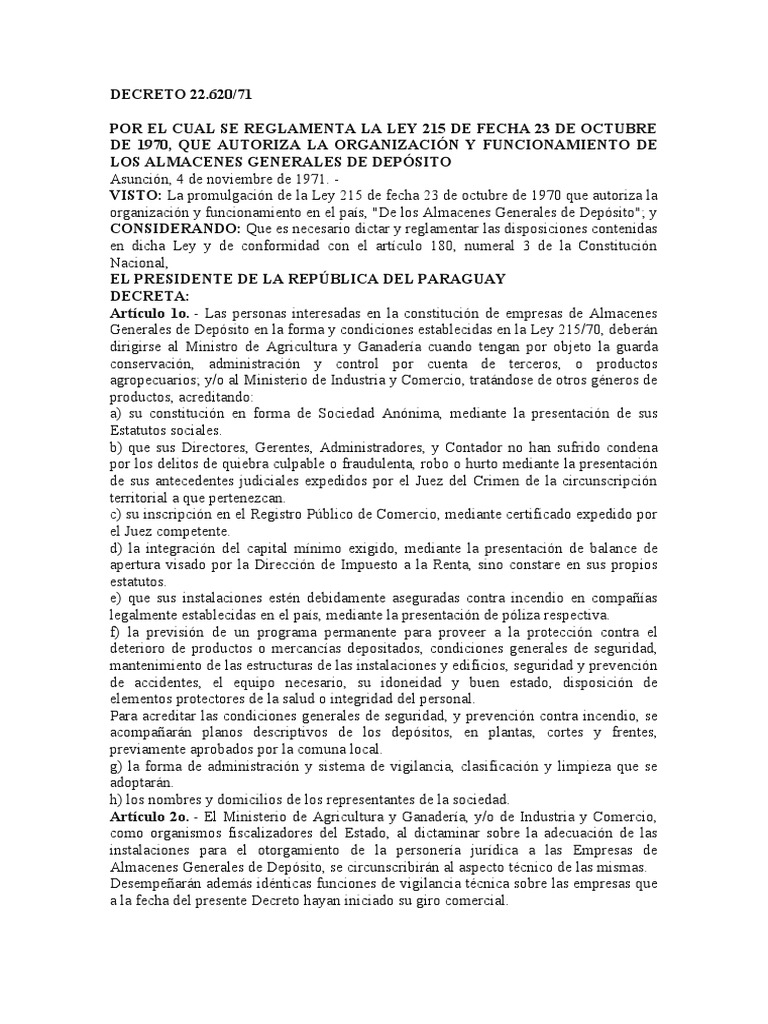 Decreto 22620 de 1971 Almacenes Generales de Deposito | PDF | Bancos ...