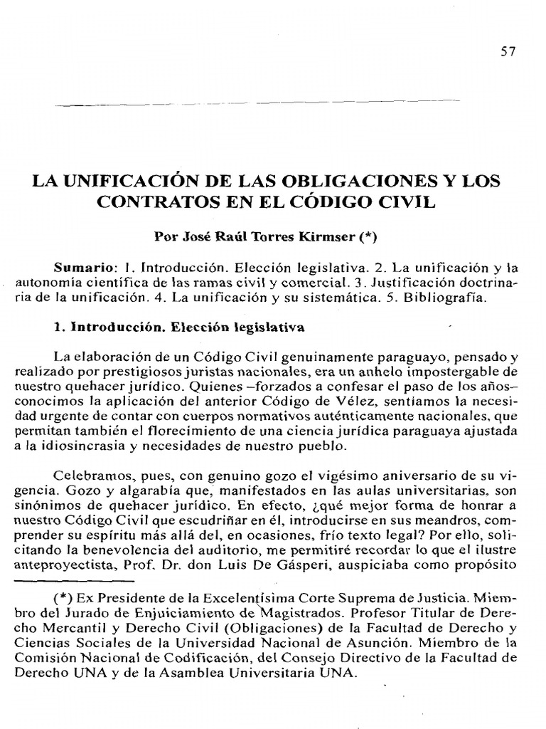 La Unificación de Obligaciones y Contratos en El Codigo Civil Jose Raul ...