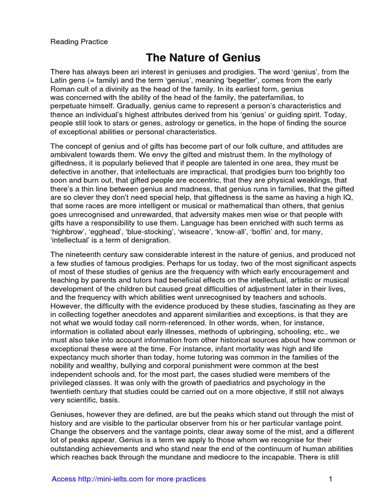 The Nature Of Genius Reading Answers