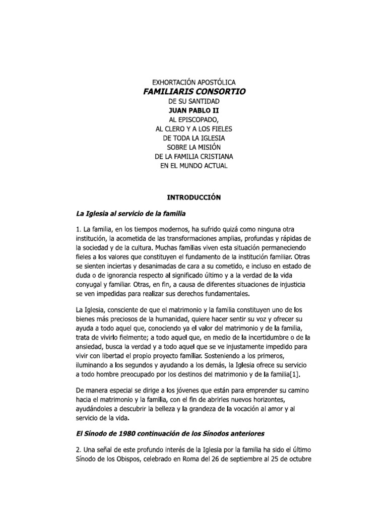 Exhortación Apostólica Familiaris Consortio (Asociación de Familia) de ...
