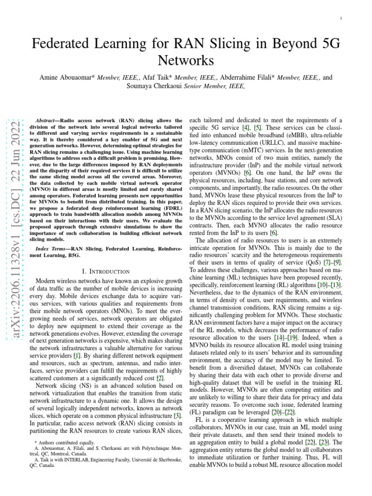 Federated Learning For RAN Slicing in Beyond 5G Ne | Download Free PDF ...