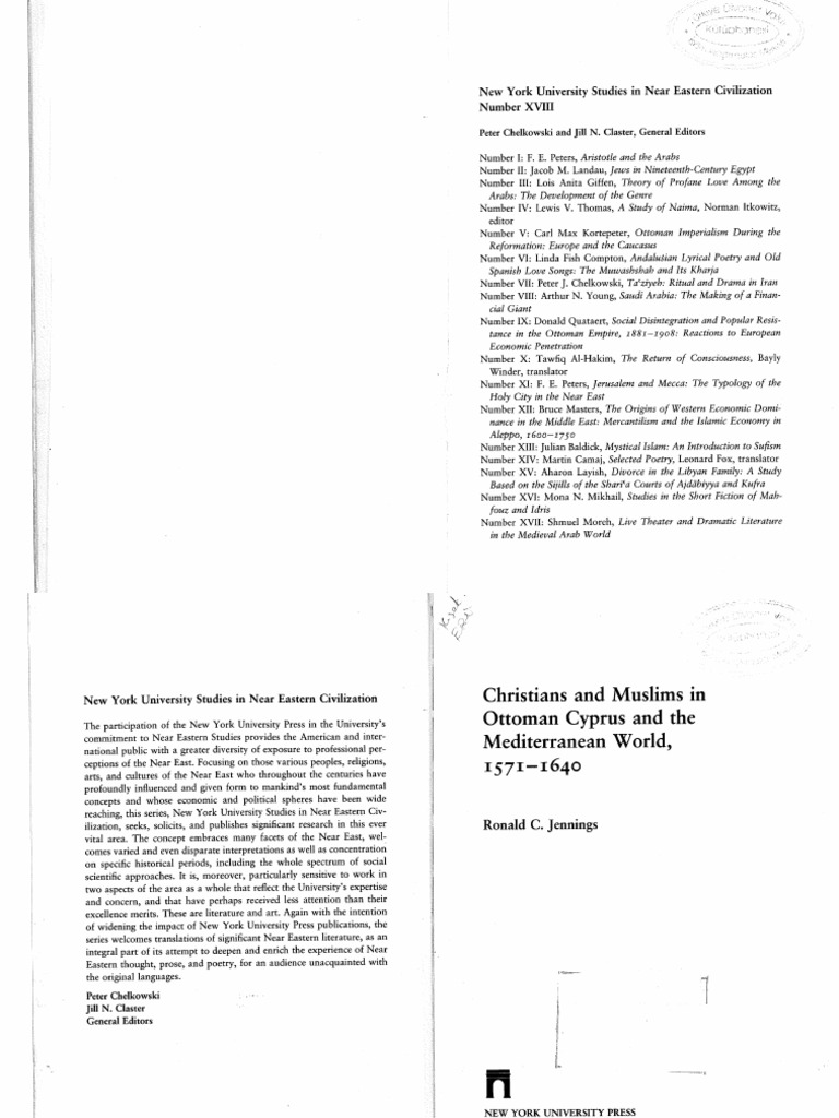 Ronald c jennings christians and muslims in ottoman cyprus and the