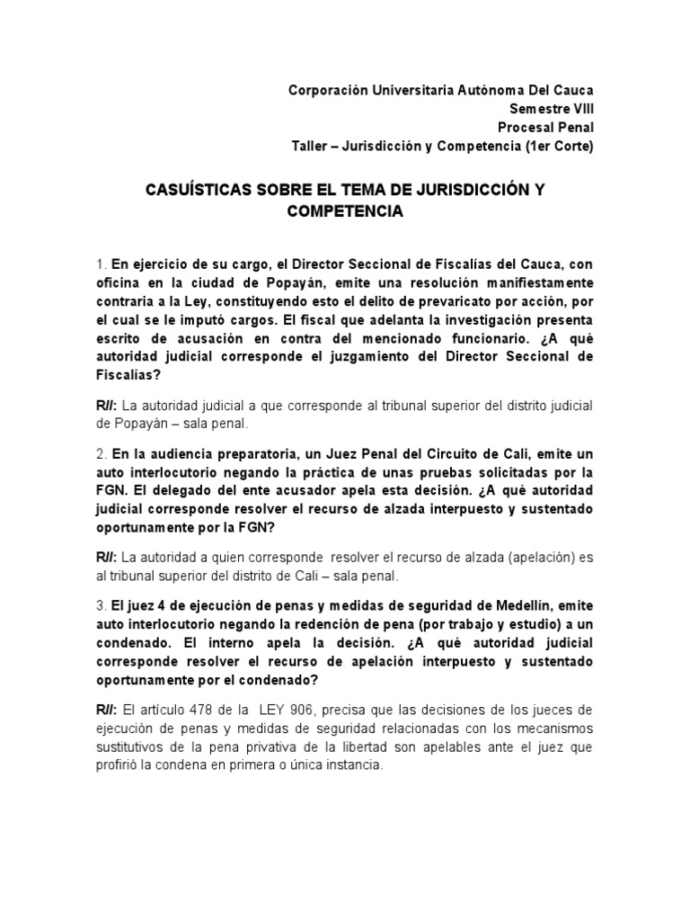 Jurisdicción y Competencia en Procesal Penal | PDF | Fiscal | Judicaturas