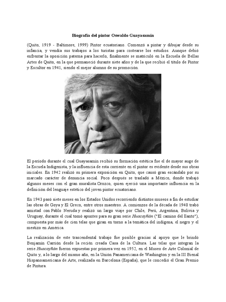 Biografía Del Pintor Oswaldo Guayasamín Pdf