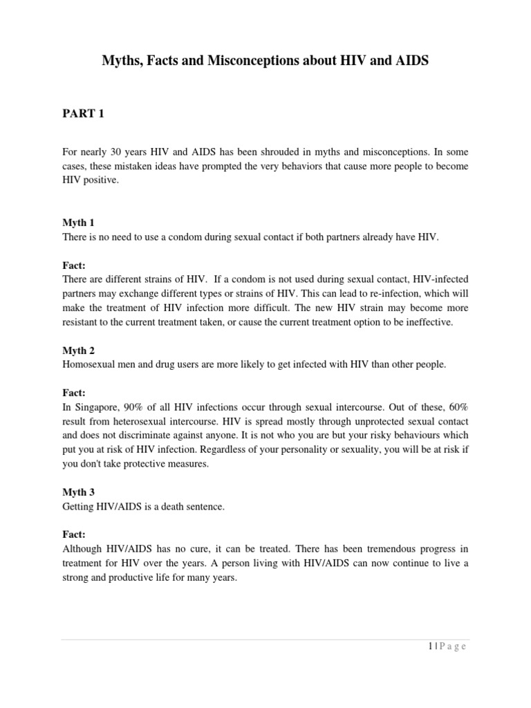 Myths, Facts and Misconceptions About HIV and AIDS PDF Hiv/Aids