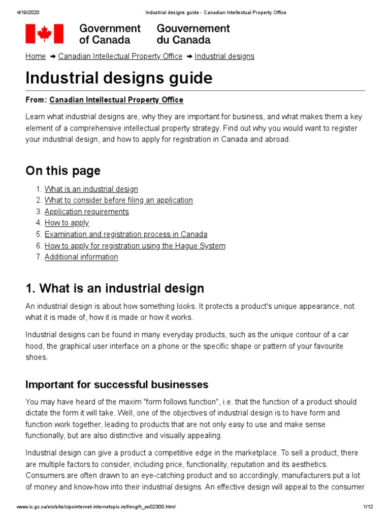 2 Industrial Designs Guide Canadian Intellectual Property Office PDF