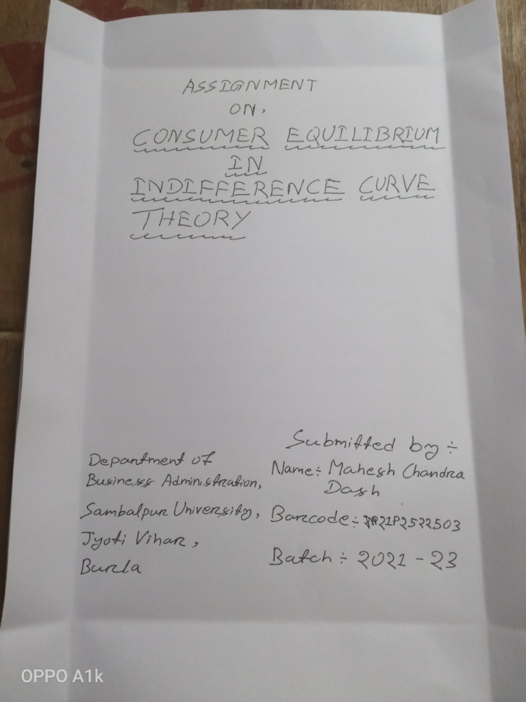 Consumer Equilibrium In Indifference Curve Theory Pdf