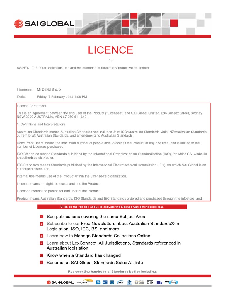 AS NZS 17152009 Selection use and maintenance of respiratory