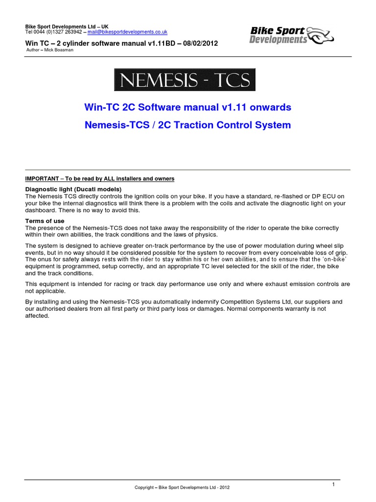 Win-TC 2C Software Manual v1.11 Onwards Nemesis-TCS / 2C Traction ...