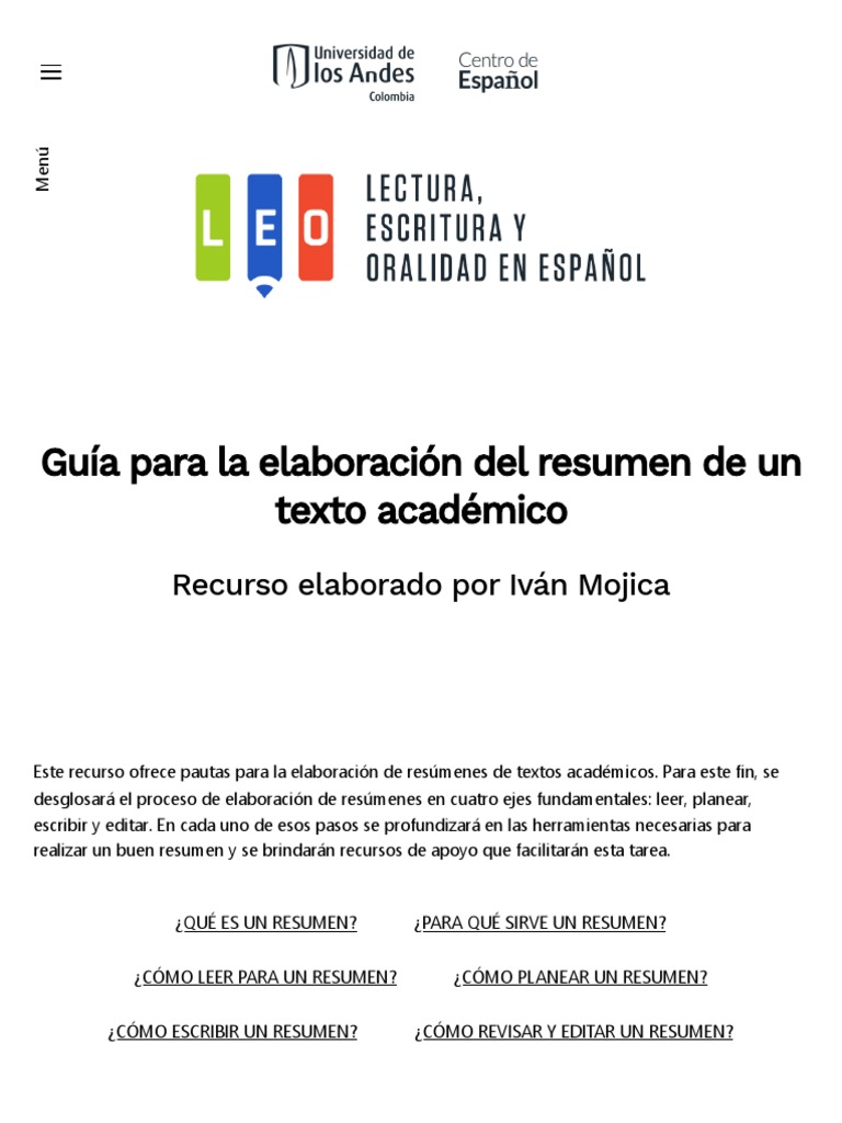 Guía para La Elaboración Del Resumen de Un Texto Académico - LEO | PDF ...
