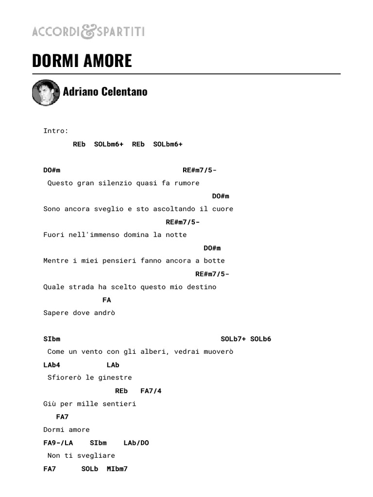 Dormi Amore (Parole e Accordi) (Adriano Celentano) PDF