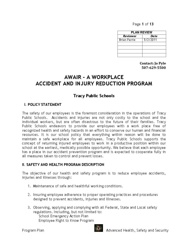 AWAIR Program Safety Plan Overview | PDF | Occupational Safety And ...