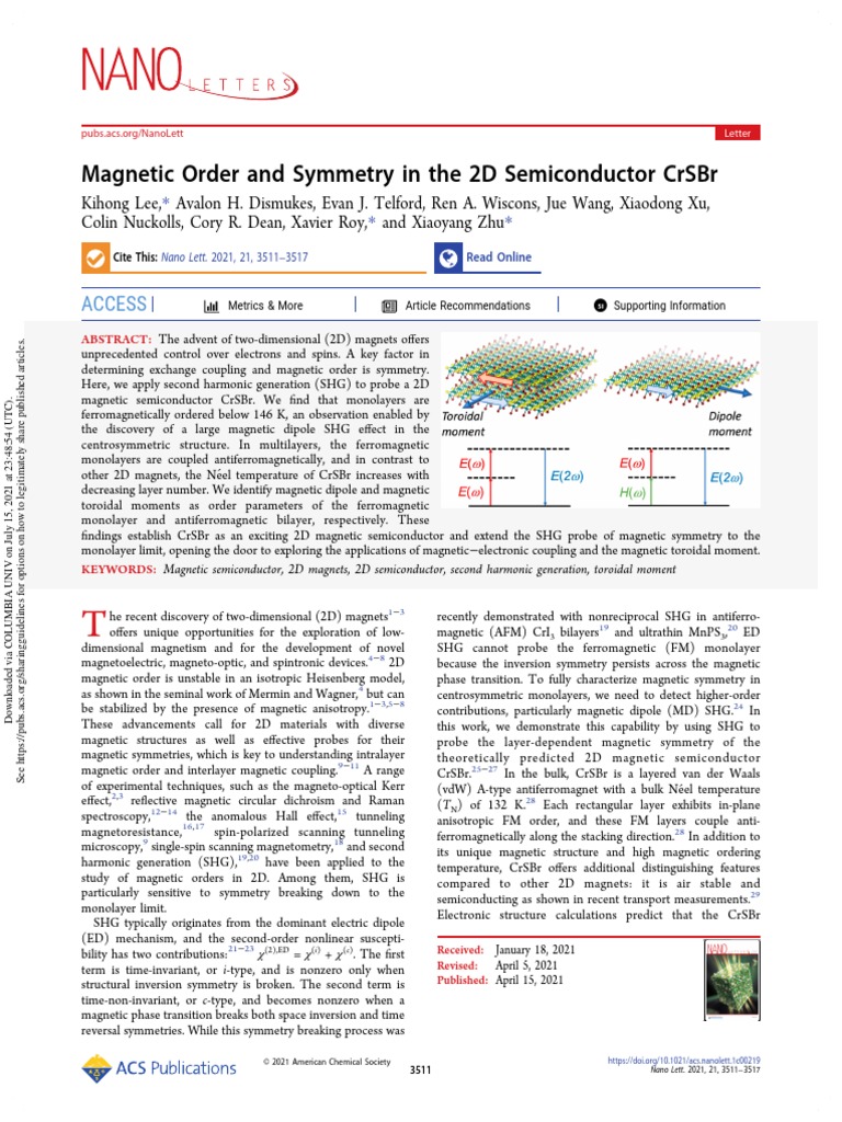 Magnetic Symmetry in 2D CrSBr | PDF | Magnetism | Phases Of Matter