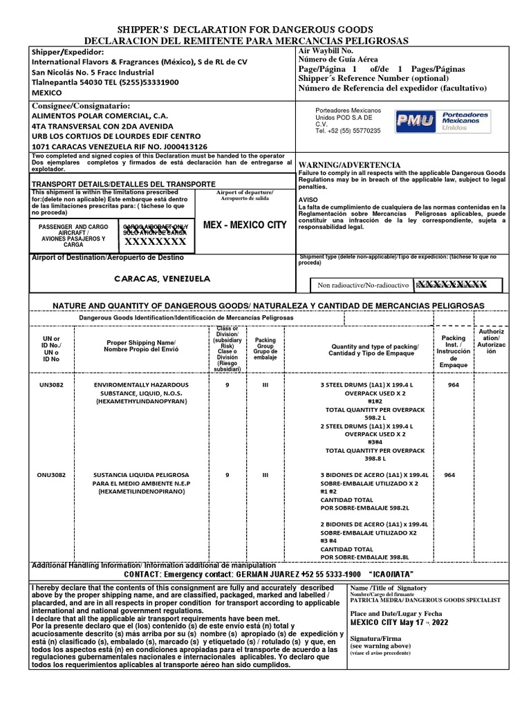 DGD Declaration for Dangerous Goods | PDF