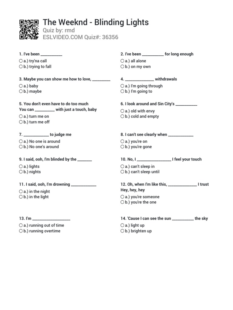 The Weeknd - Blinding Lights - Music Activity | PDF