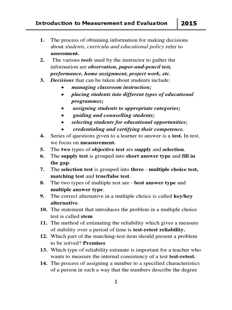 Measurement and Evaluation | PDF