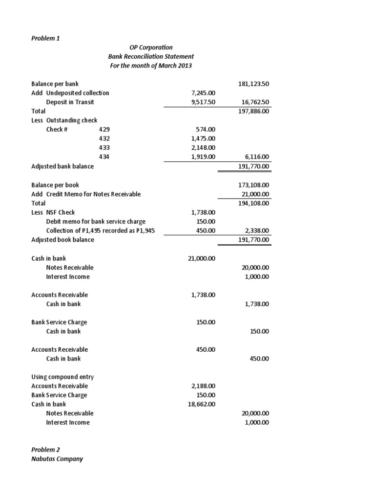 Sol To Bank Recon Problem 1 3 | PDF | Banks | Debits And Credits