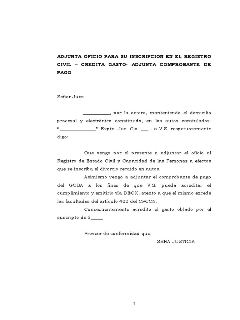 Adjunta Oficio Al Registro Civil | PDF