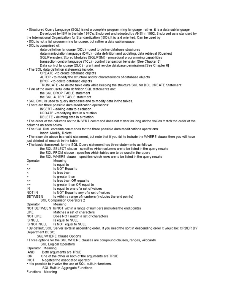 Database cheat sheet pdf database transaction sql