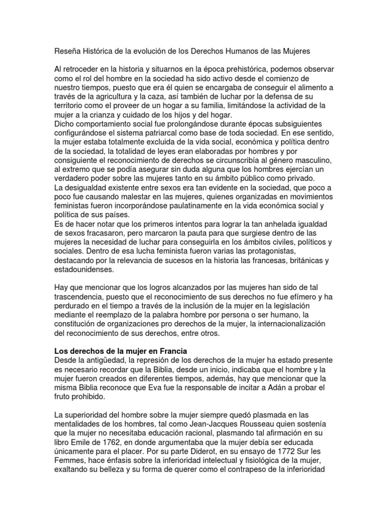 Reseña Histórica de la evolución de los Derechos Humanos de las Mujeres ...