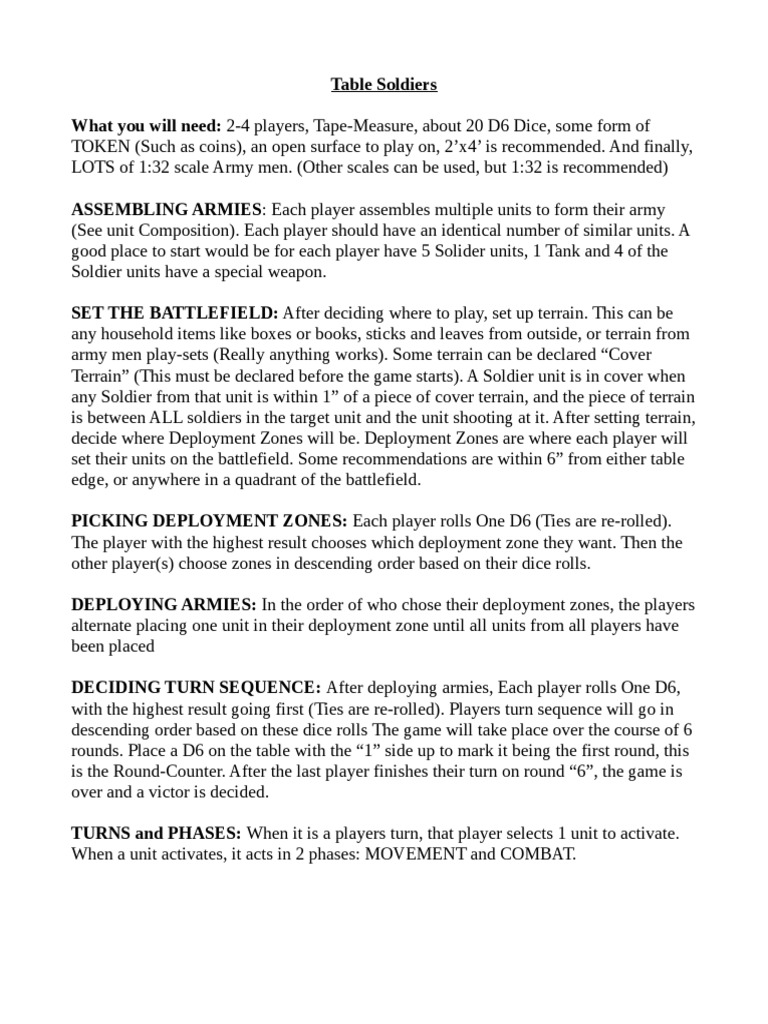 Table Soldiers RULES PDF