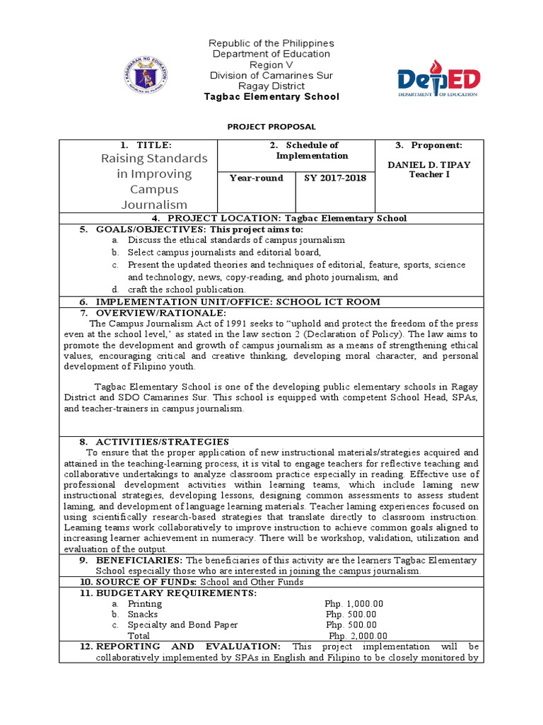 Campus journalism project proposal pdf teachers educational