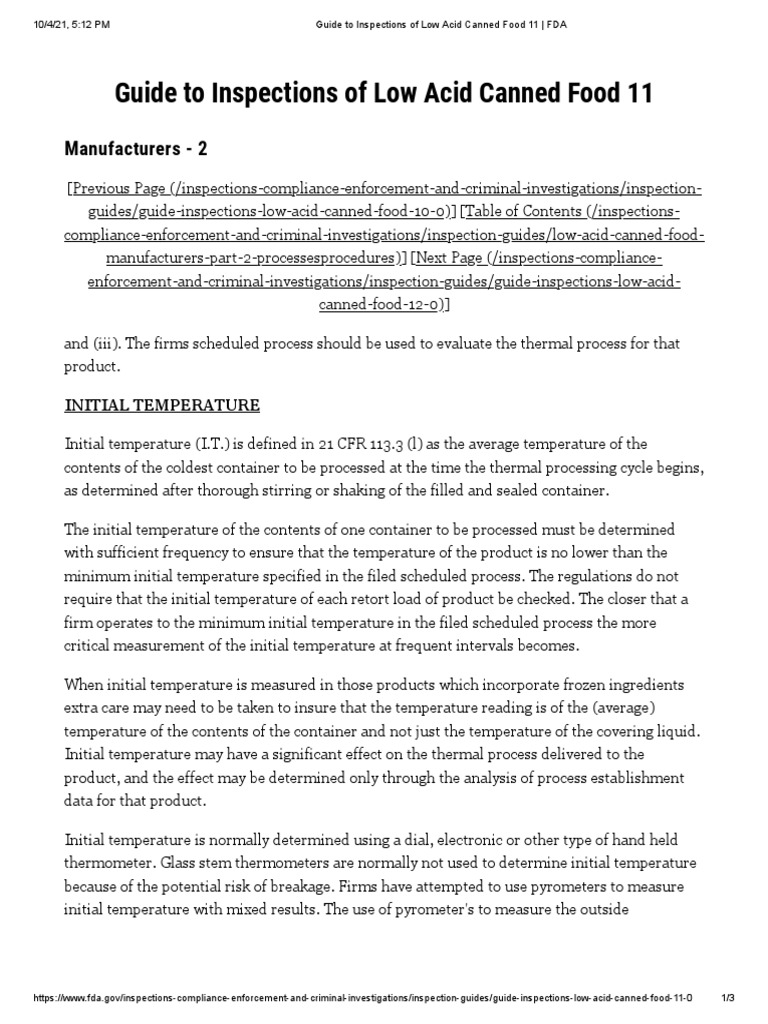 FDA Guide: Low Acid Canned Food Inspections | PDF