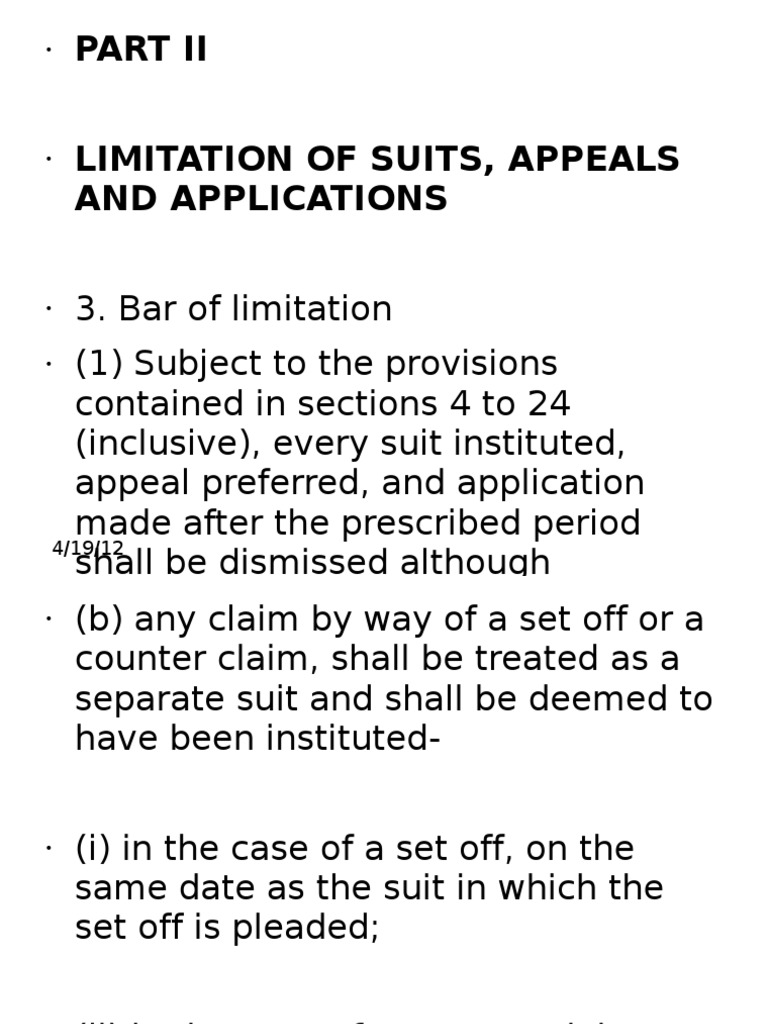 Limitation of Suits, Appeals and Applications PDF