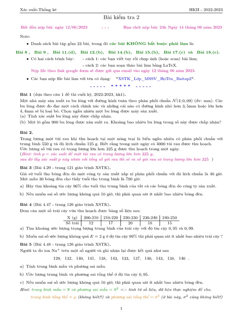 Homework Test2 XSTK 22HOH2 | PDF