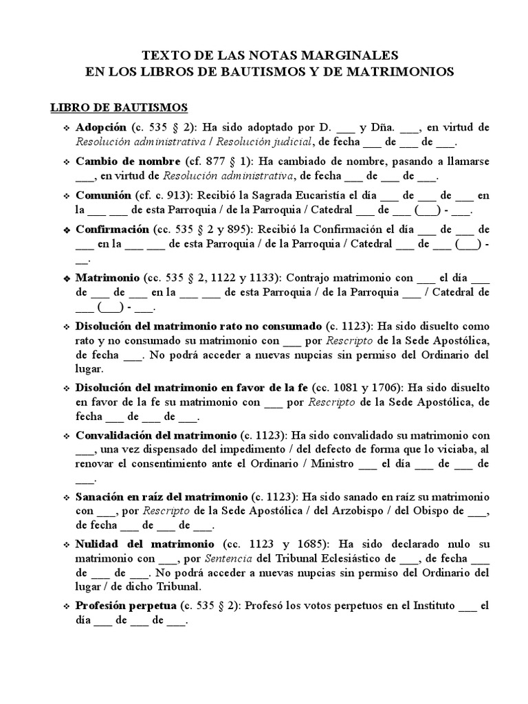 Notas Marginales en Bautismos y Matrimonios | PDF