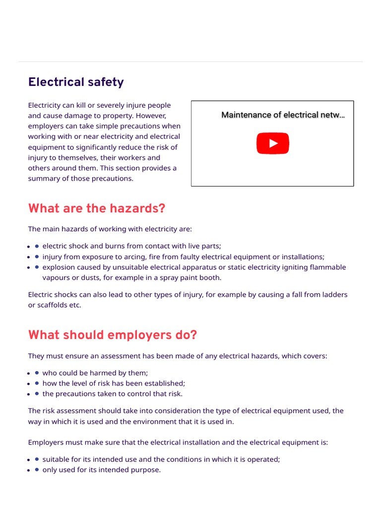 Electrical ILO FactSheet Electrical Safety PDF Ac Power Plugs And Sockets Electrical Connector