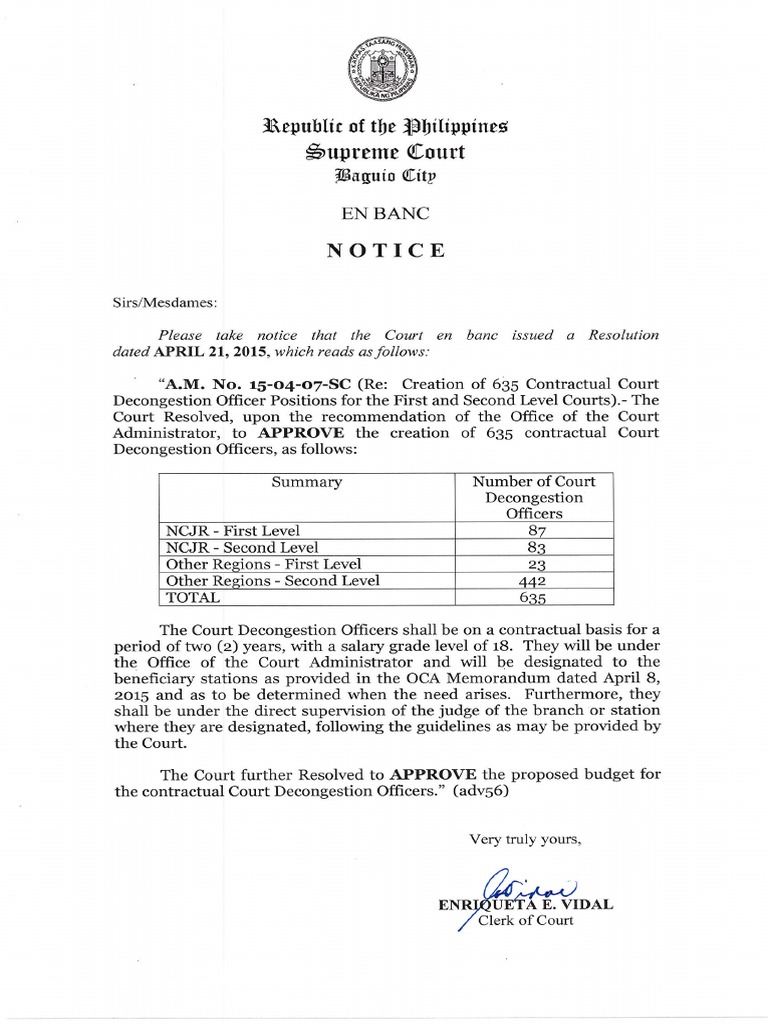 A.M. No. 150407SC Decongestion Officers PDF