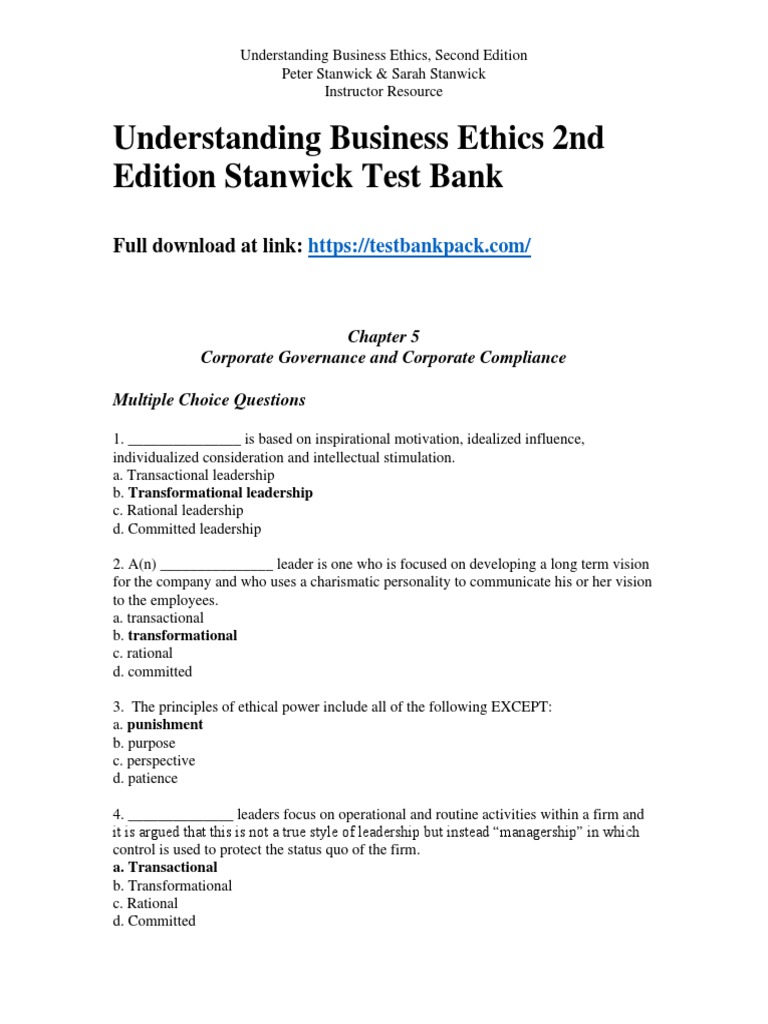 Understanding business ethics 2nd edition stanwick test bank 1 pdf