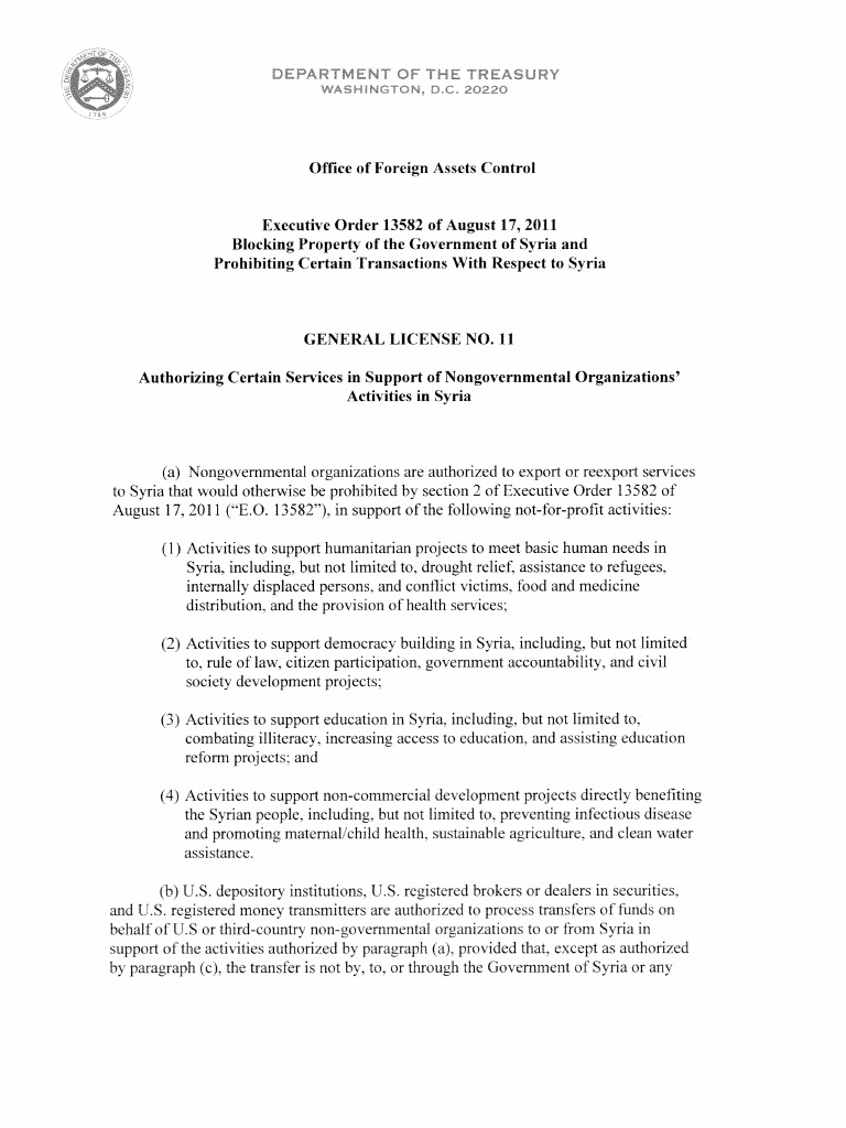 General License for NGOs in Syria | PDF | Office Of Foreign Assets ...