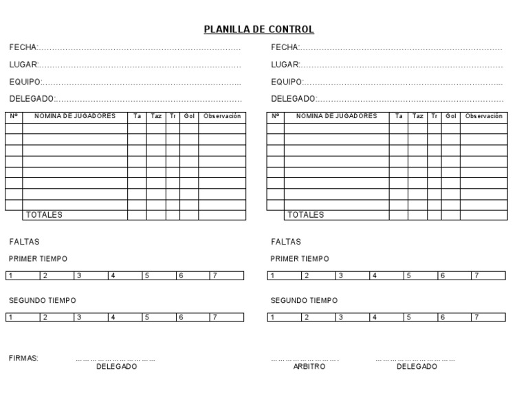 Planilla de Control para Futsal | PDF