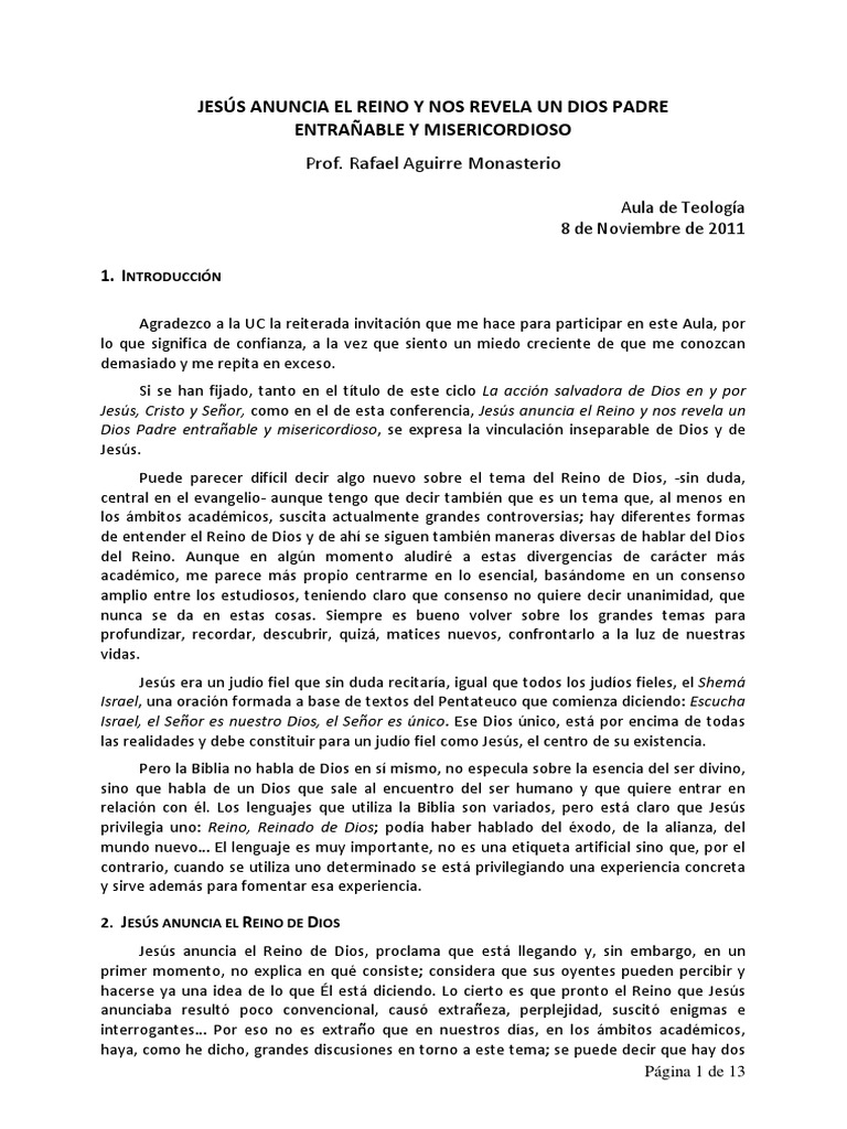 Anuncio del Reino de Dios y conversión | PDF | Jesús | Reinado y reino ...