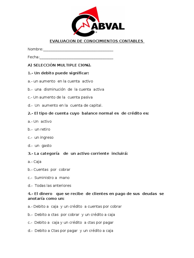 Examen de Contador General  Hoja de balance  Contabilidad