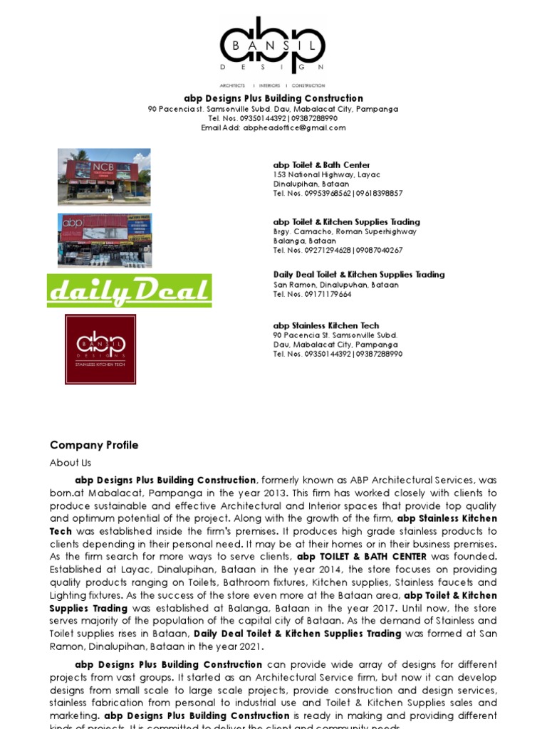 ABP Designs Plus Company Profile | PDF | Home & Garden